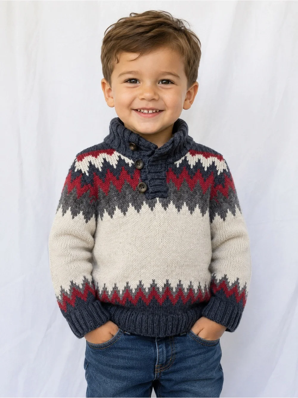 Gap Kids Fair Isle Nordic Knit Button Mock-Neck Sweater - Size 3T